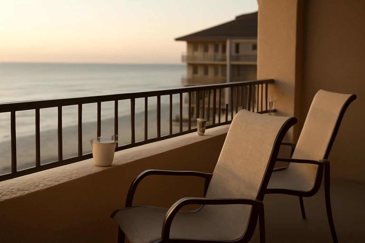 Empty resort balcony at sunrise symbolizing owners rethinking their timeshare exit