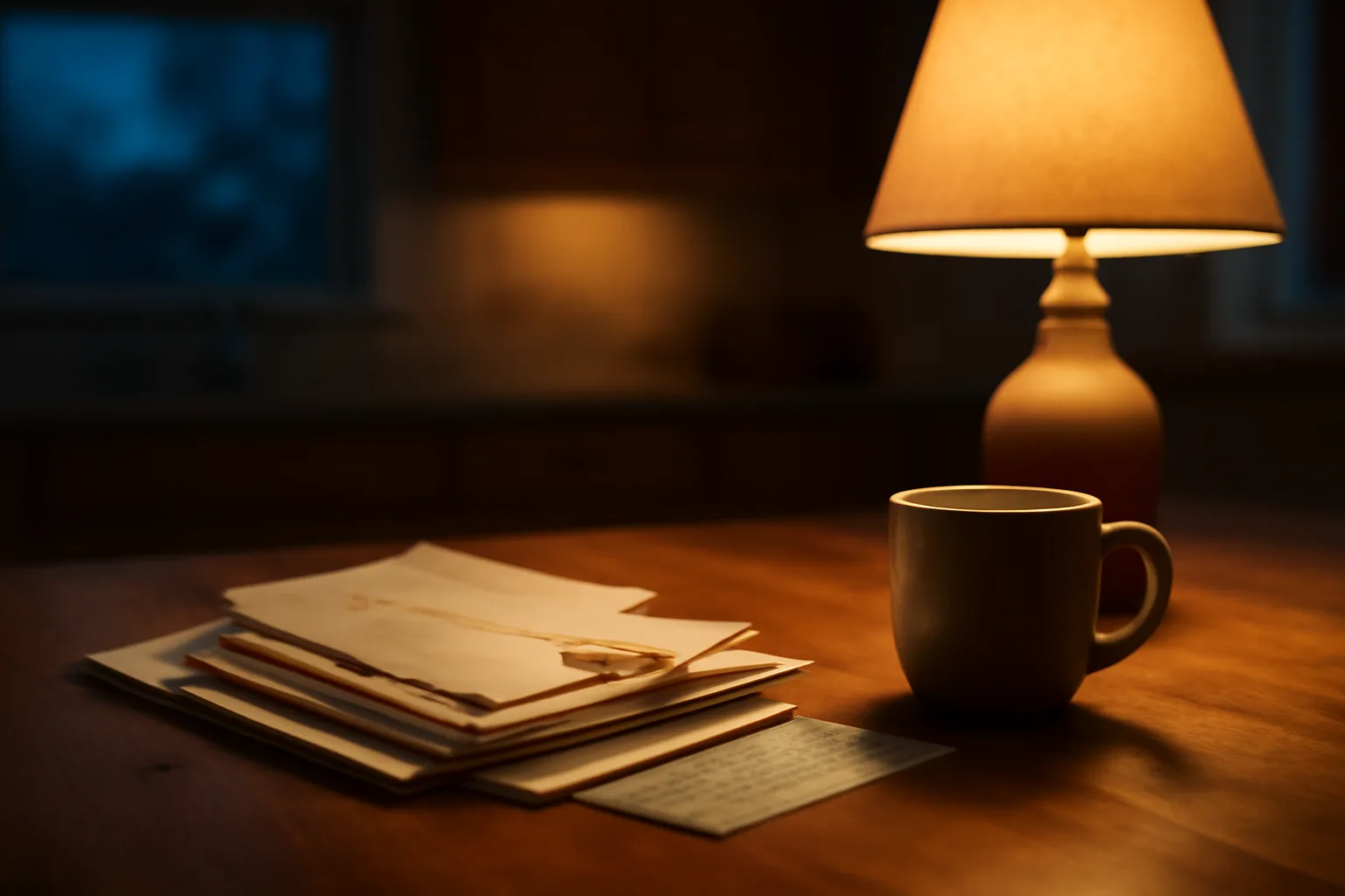 Kitchen table with opened mail and a coffee mug, evoking timeshare cancel paperwork at home