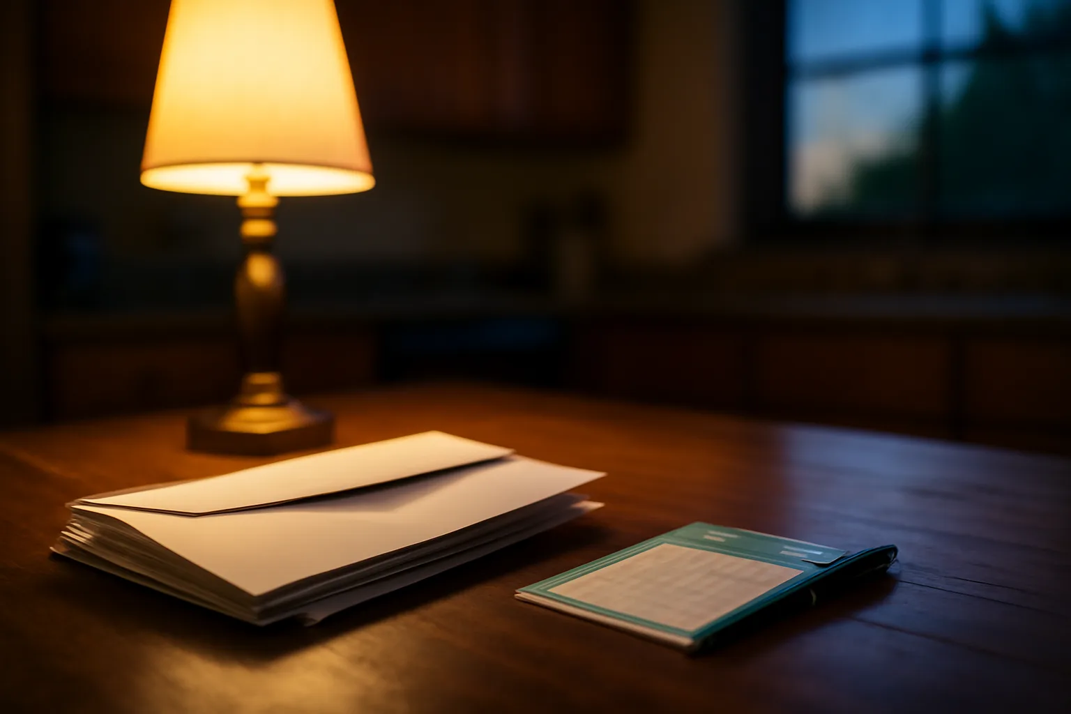 Stack of timeshare correspondence and a certified mail receipt on a kitchen table