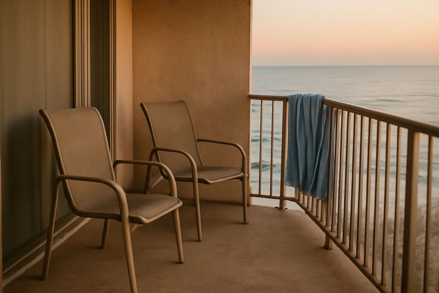 Empty condo balcony at sunset representing a timeshare owner weighing an exit decision