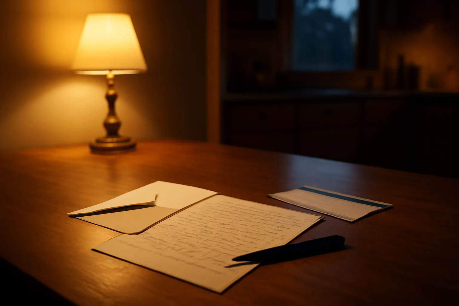 Handwritten cancellation letter and certified mail receipt on a kitchen table