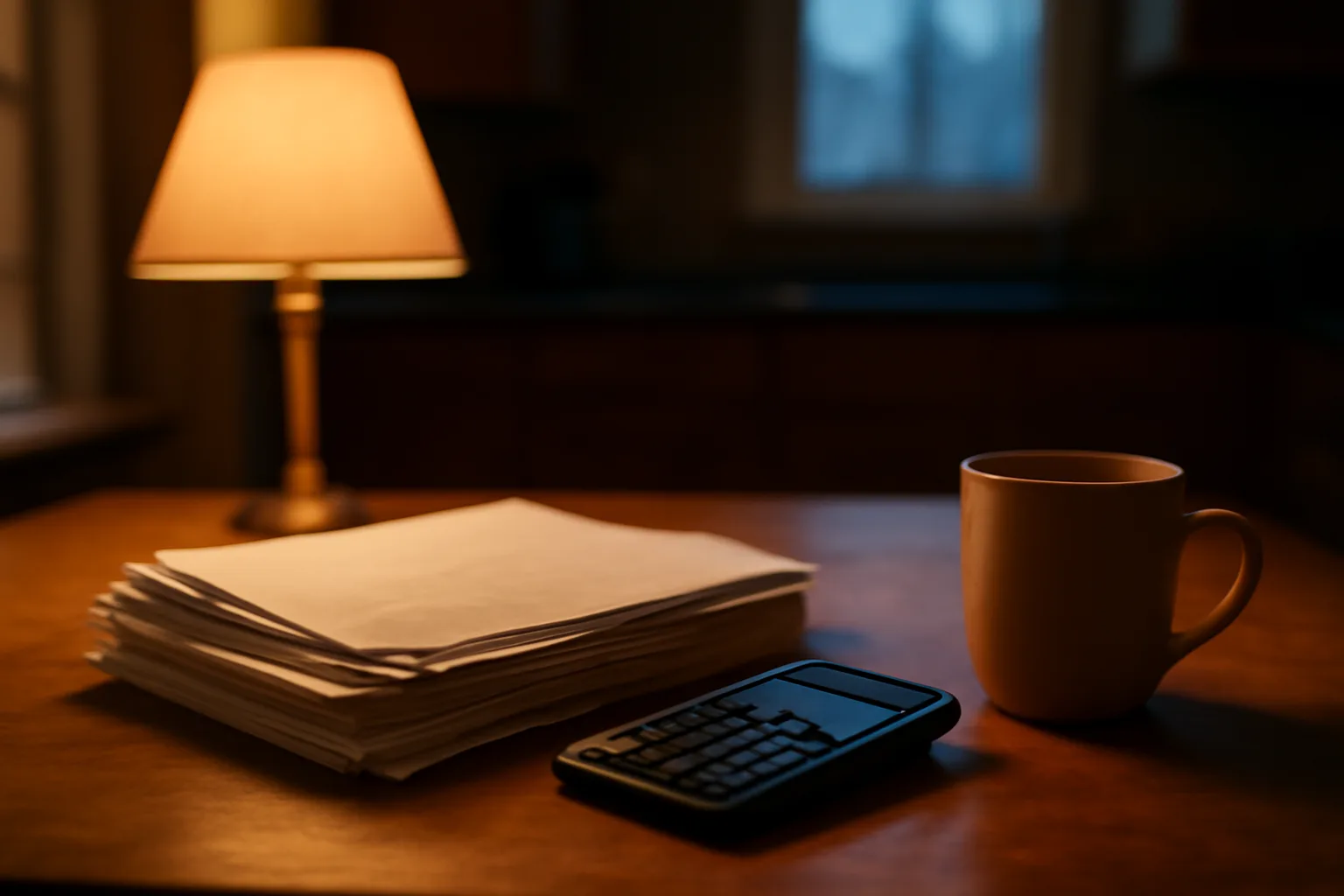 Timeshare maintenance fee statements and a calculator on a kitchen table