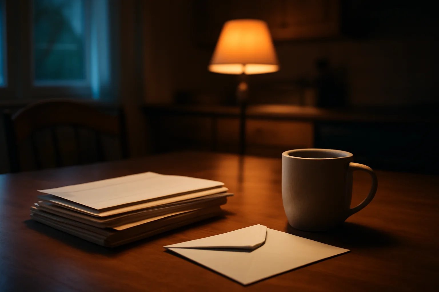 Stack of mail and open envelope on a kitchen table representing a timeshare payment statement